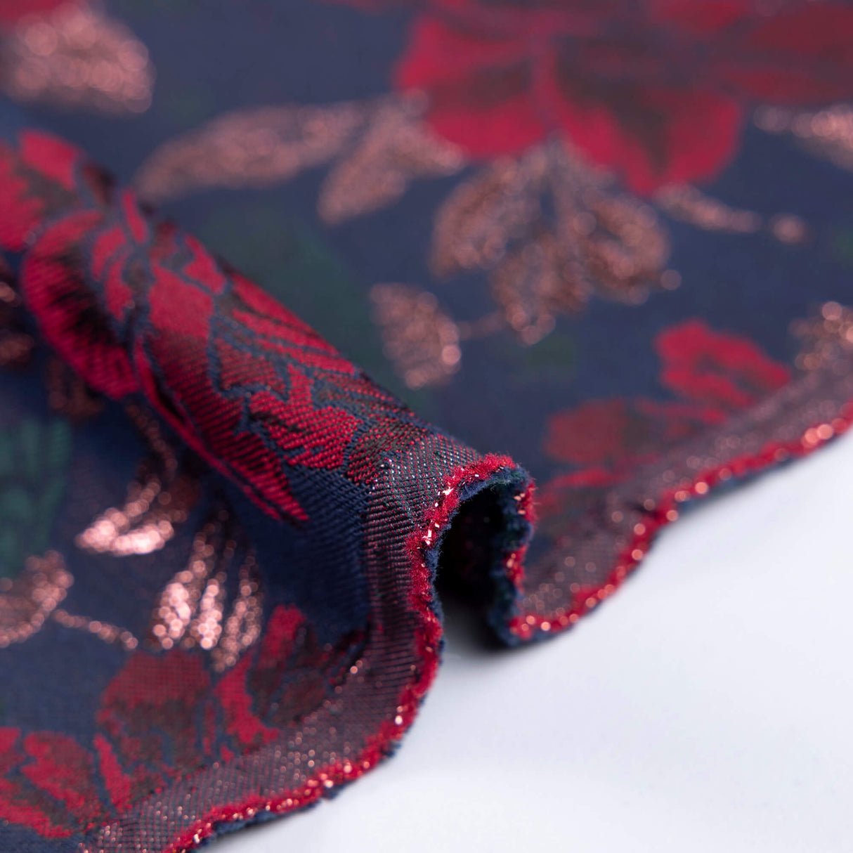 Jacquard - Floral roses rouges fond marine
