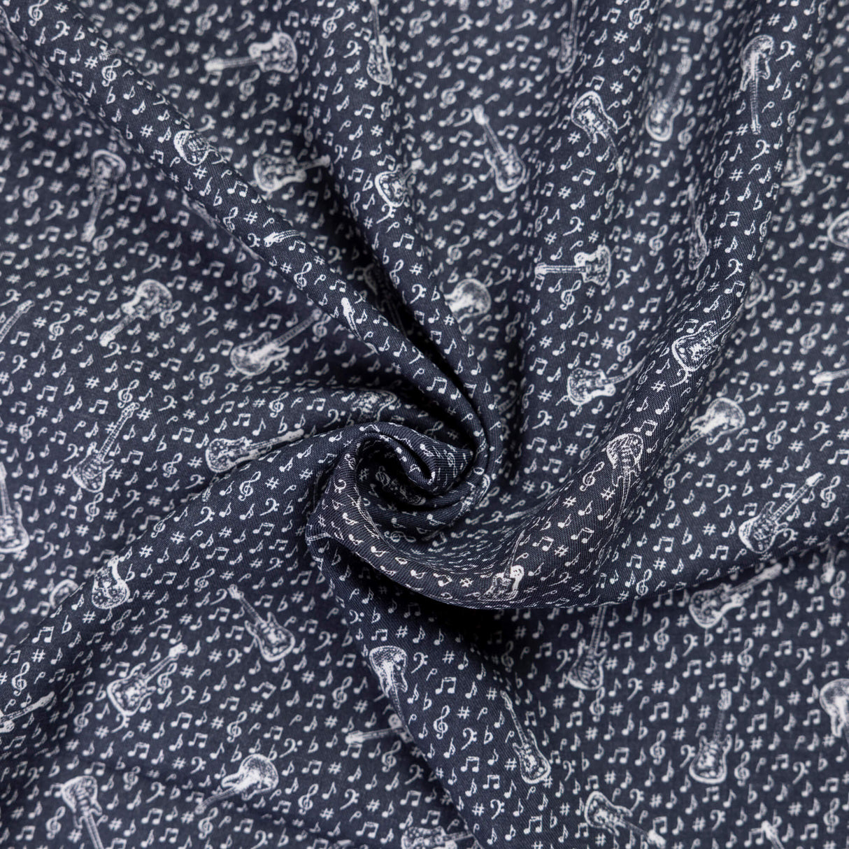 Twill 100% viscose – Motif guitares fond noir