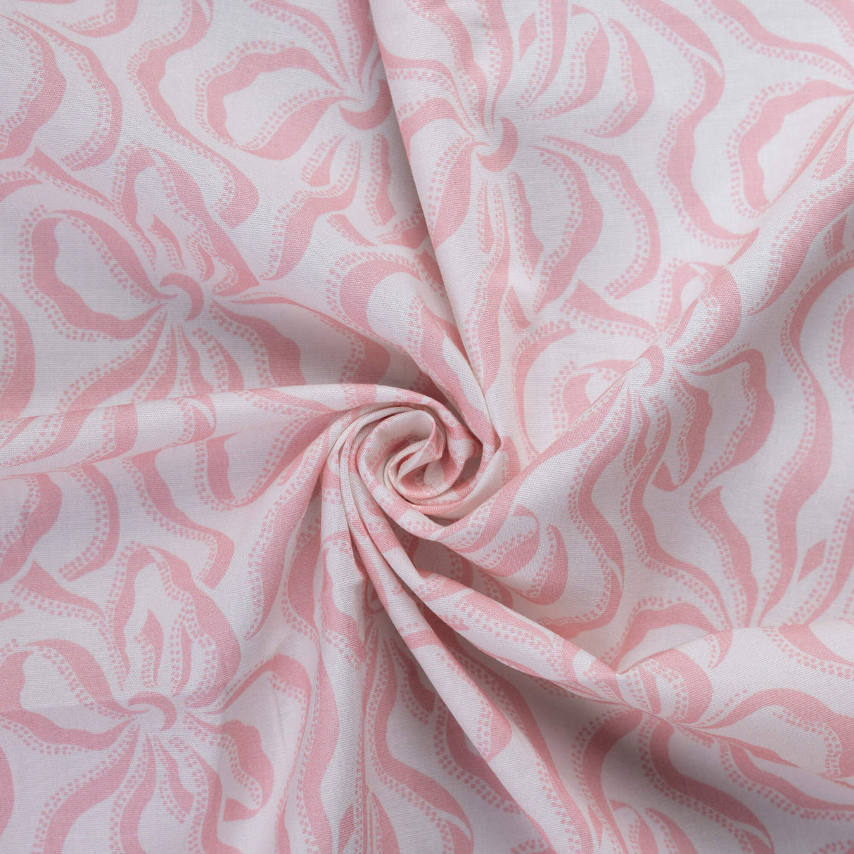 Popeline coton & élasthanne – Motif floral rose fond blanc