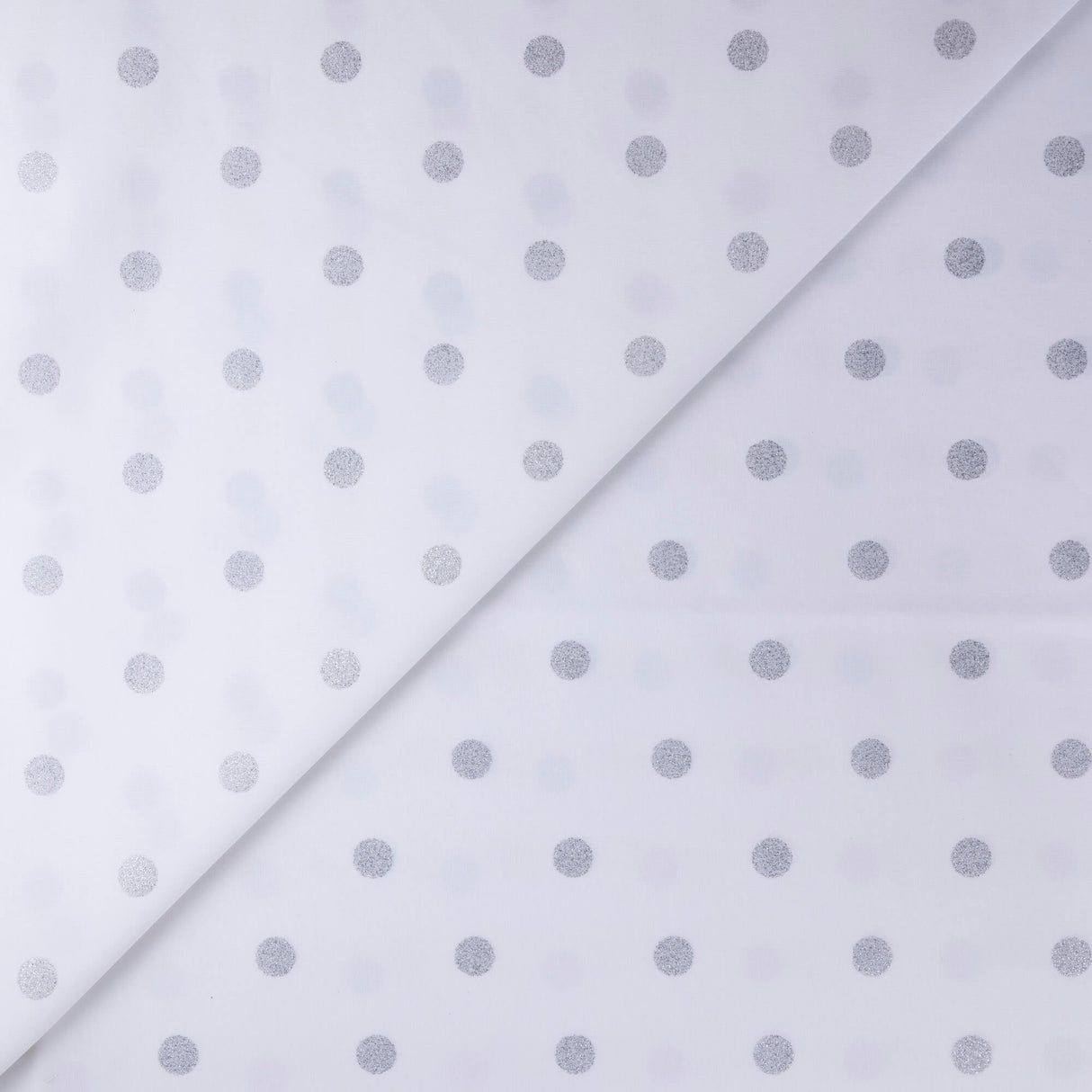 Popeline coton & élasthanne – Pois argentés brillants fond blanc