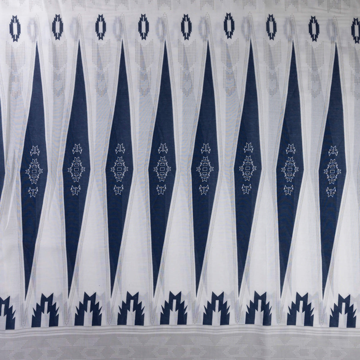 Voile 100% viscose – Rayures ethniques bleu et blanc
