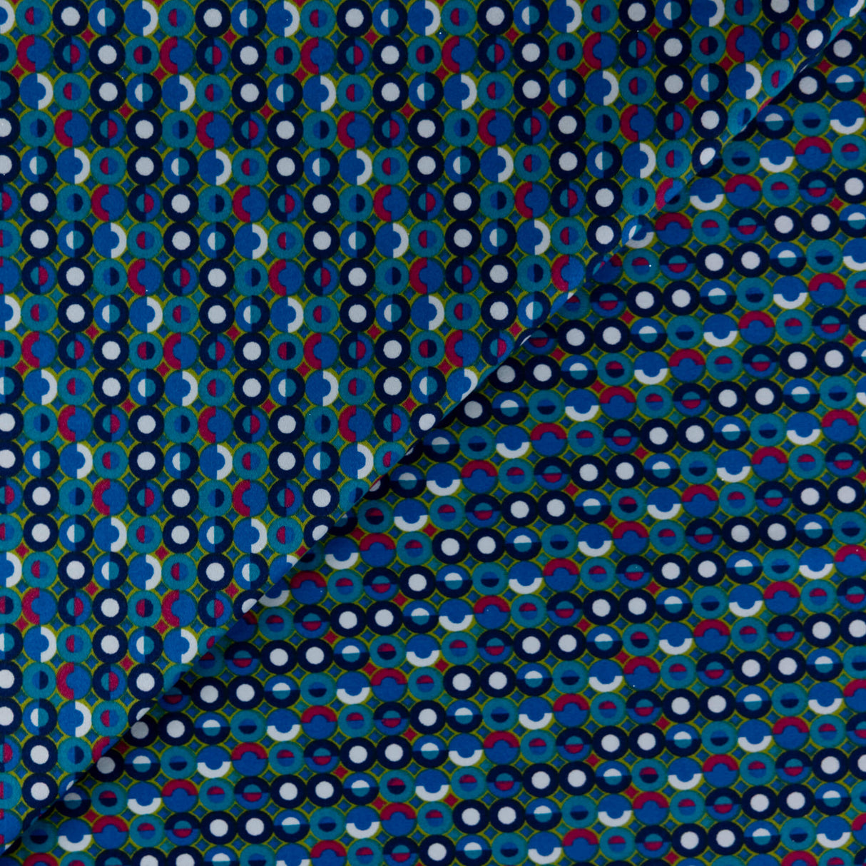 Satin coton & élasthanne – Motif géométrique bleu et vert