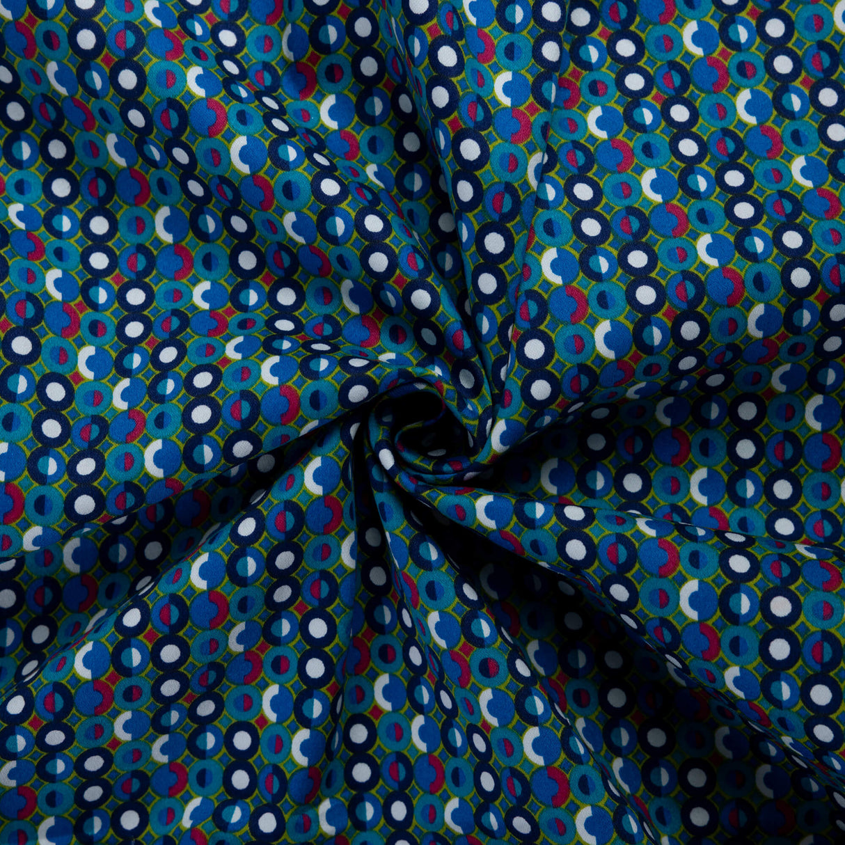 Satin coton & élasthanne – Motif géométrique bleu et vert