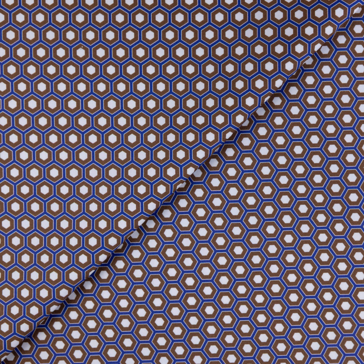 Gabardine 100% coton – Hexagone bleu marron