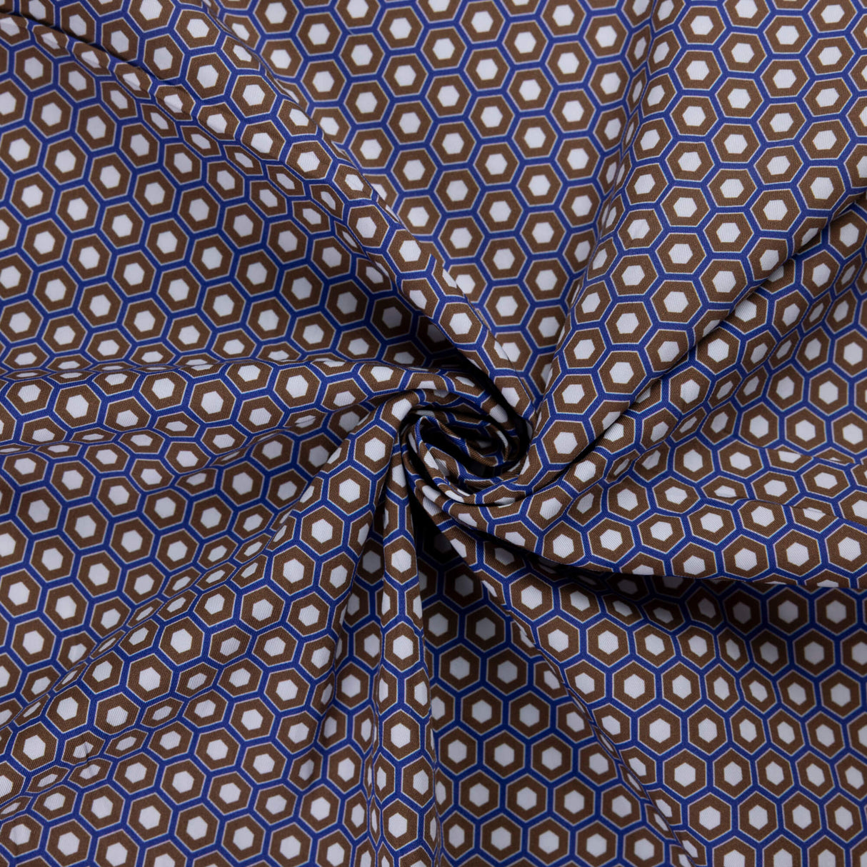 Gabardine 100% coton – Hexagone bleu marron