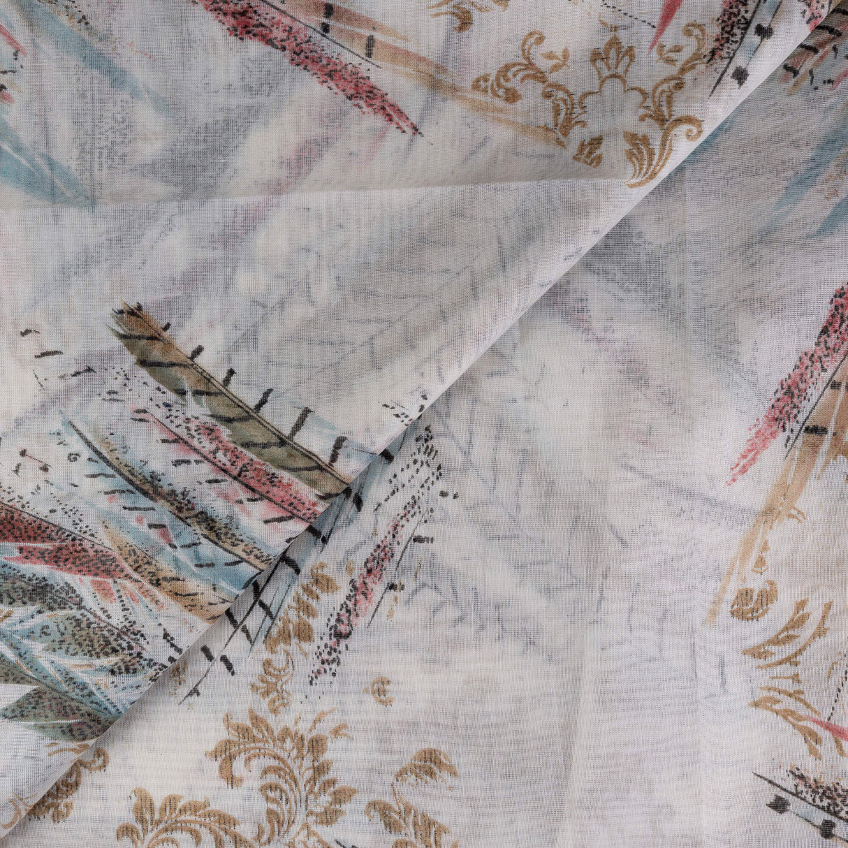 Gaze 100% viscose – Plume multicolore fond écru
