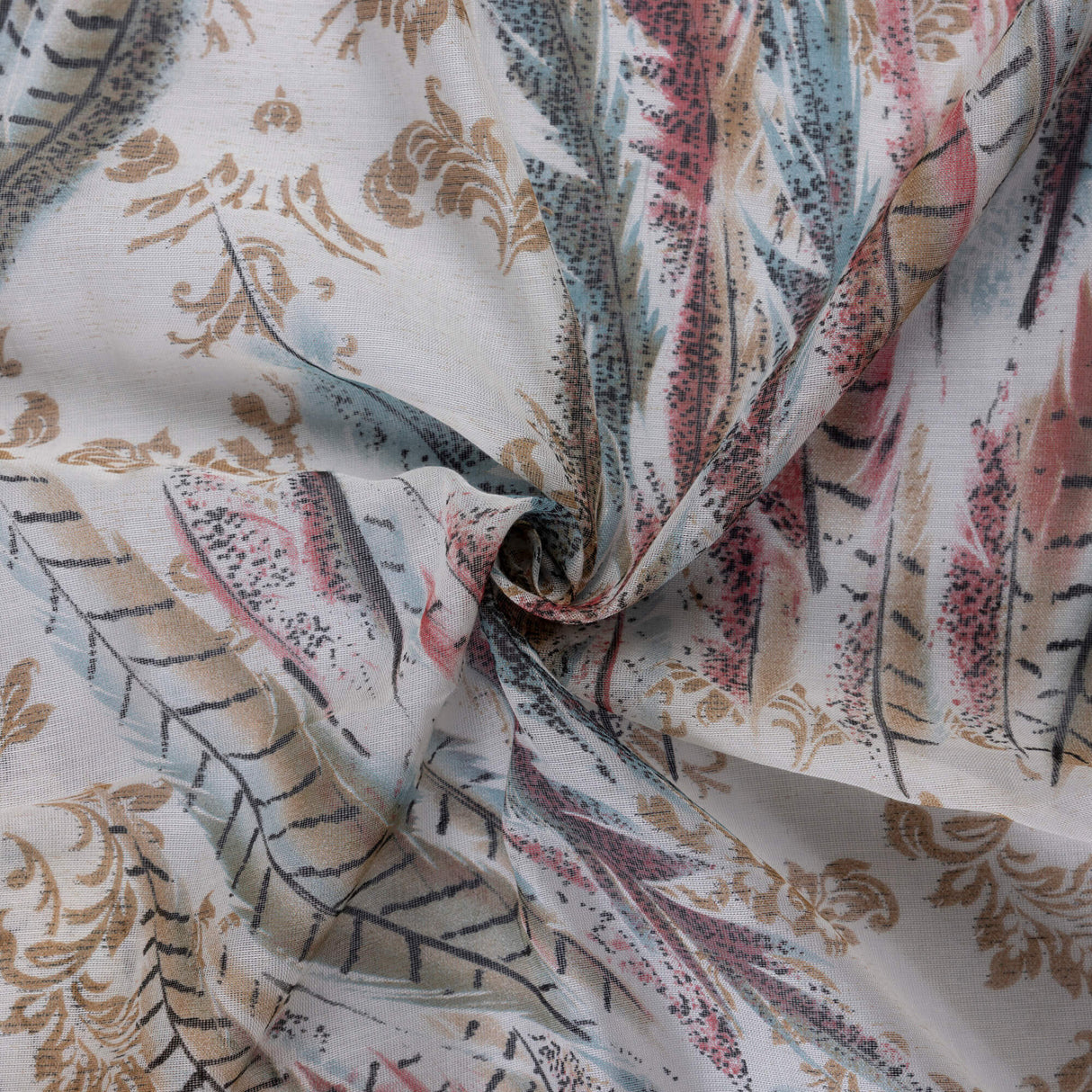 Gaze 100% viscose – Plume multicolore fond écru