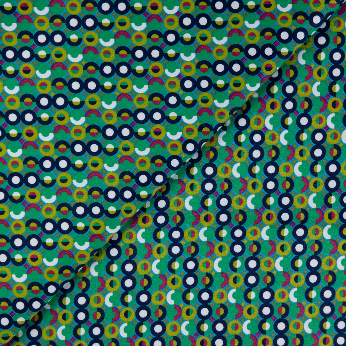 Satin coton & élasthanne – Motif géométrique vert