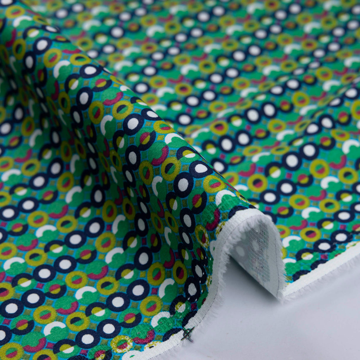 Satin coton & élasthanne – Motif géométrique vert