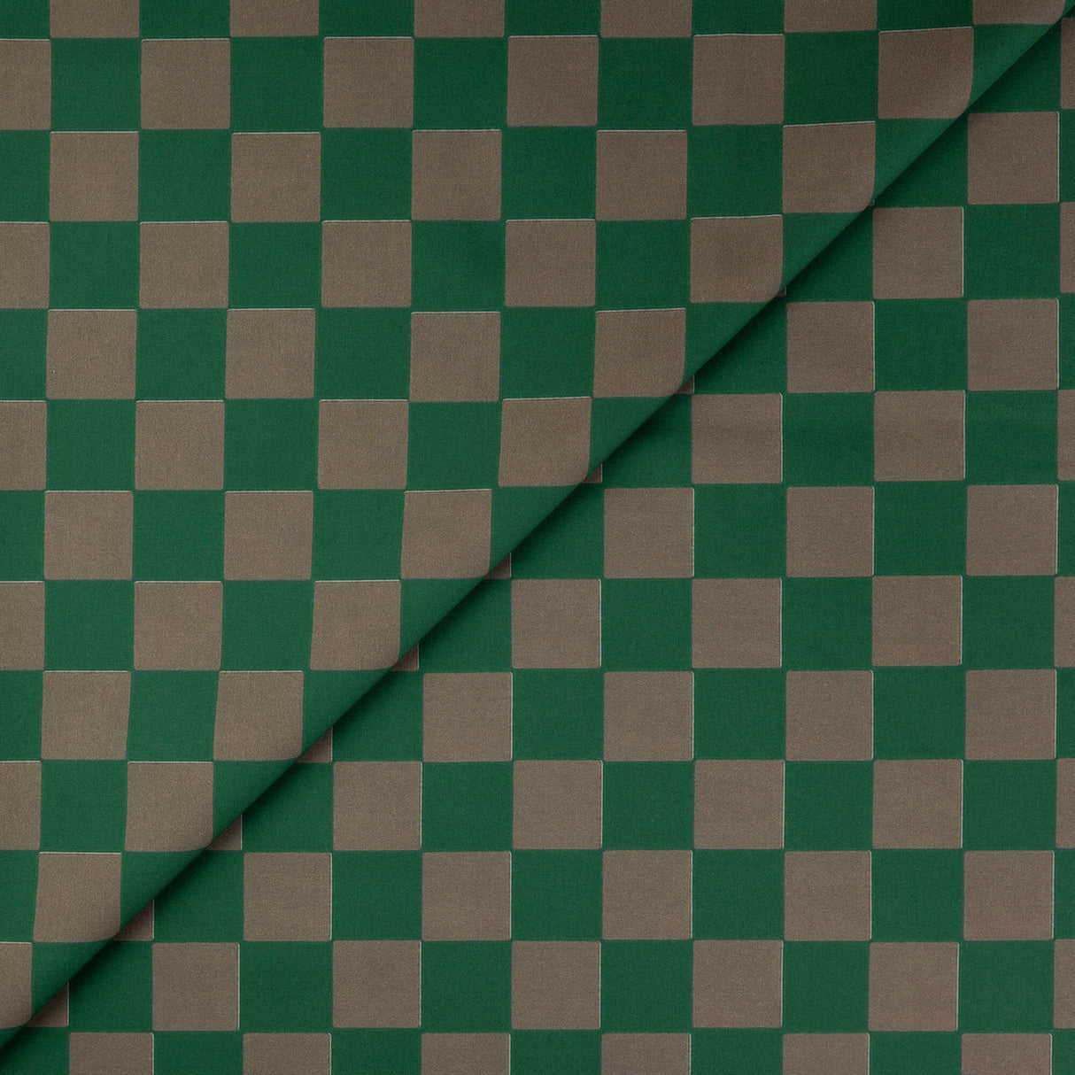 Popeline 100% coton - Damier vert et taupe