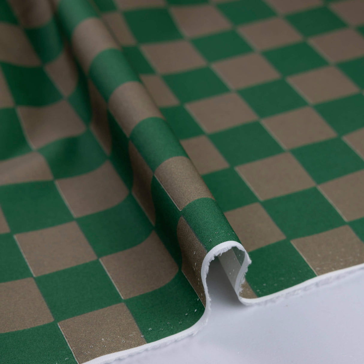 Popeline 100% coton - Damier vert et taupe