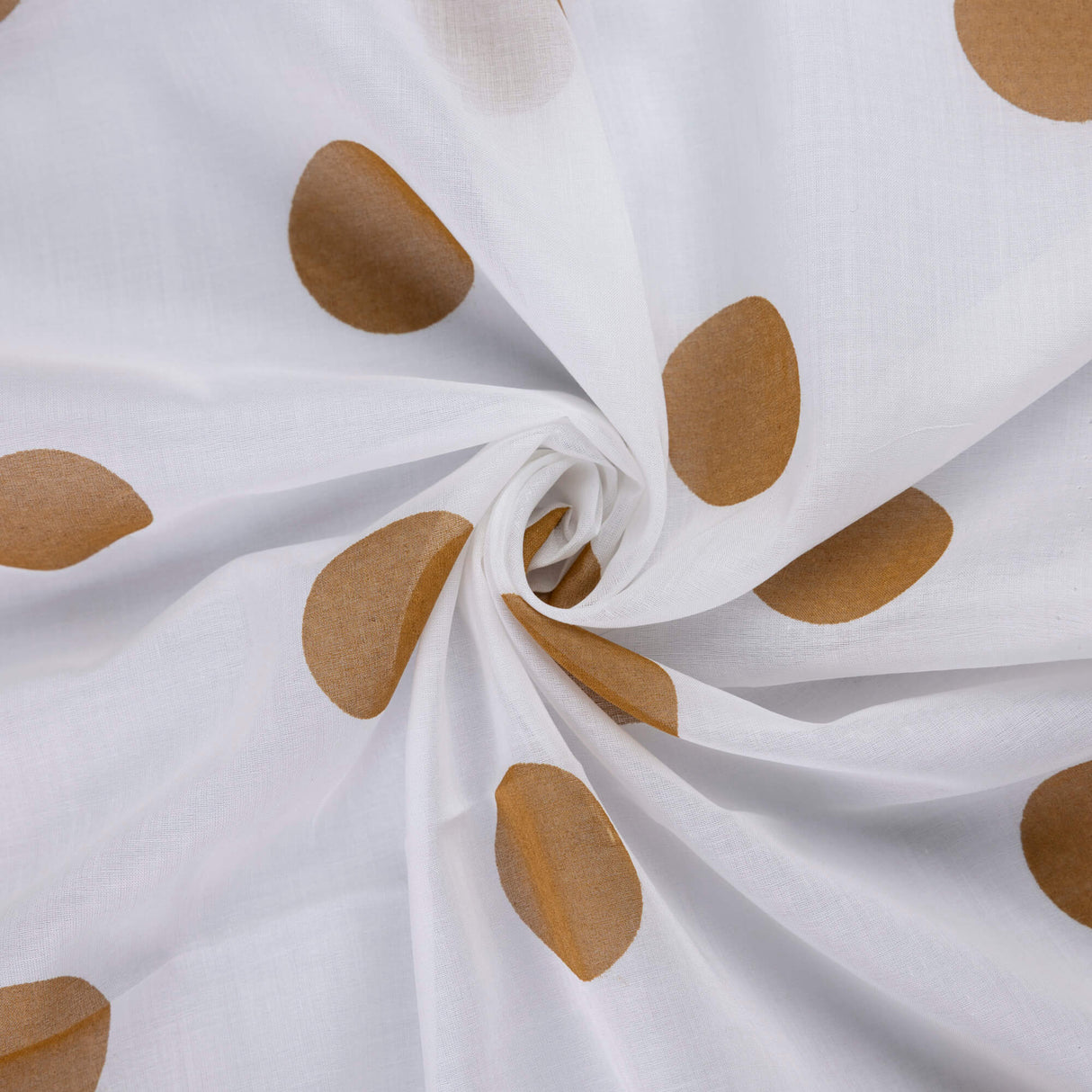 Voile 100% coton – Pois camel fond blanc
