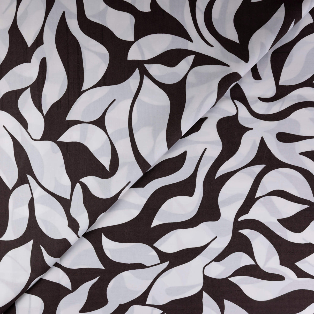 Popeline 100% coton – Feuilles marron fond blanc