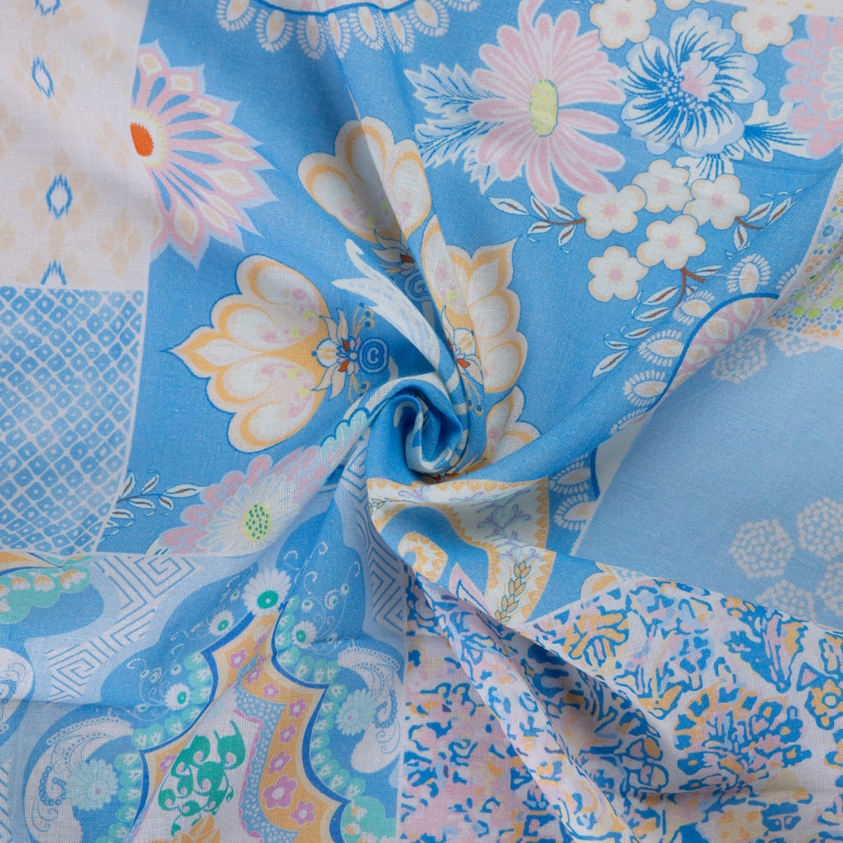 Voile 100% coton – Patchwork bleu