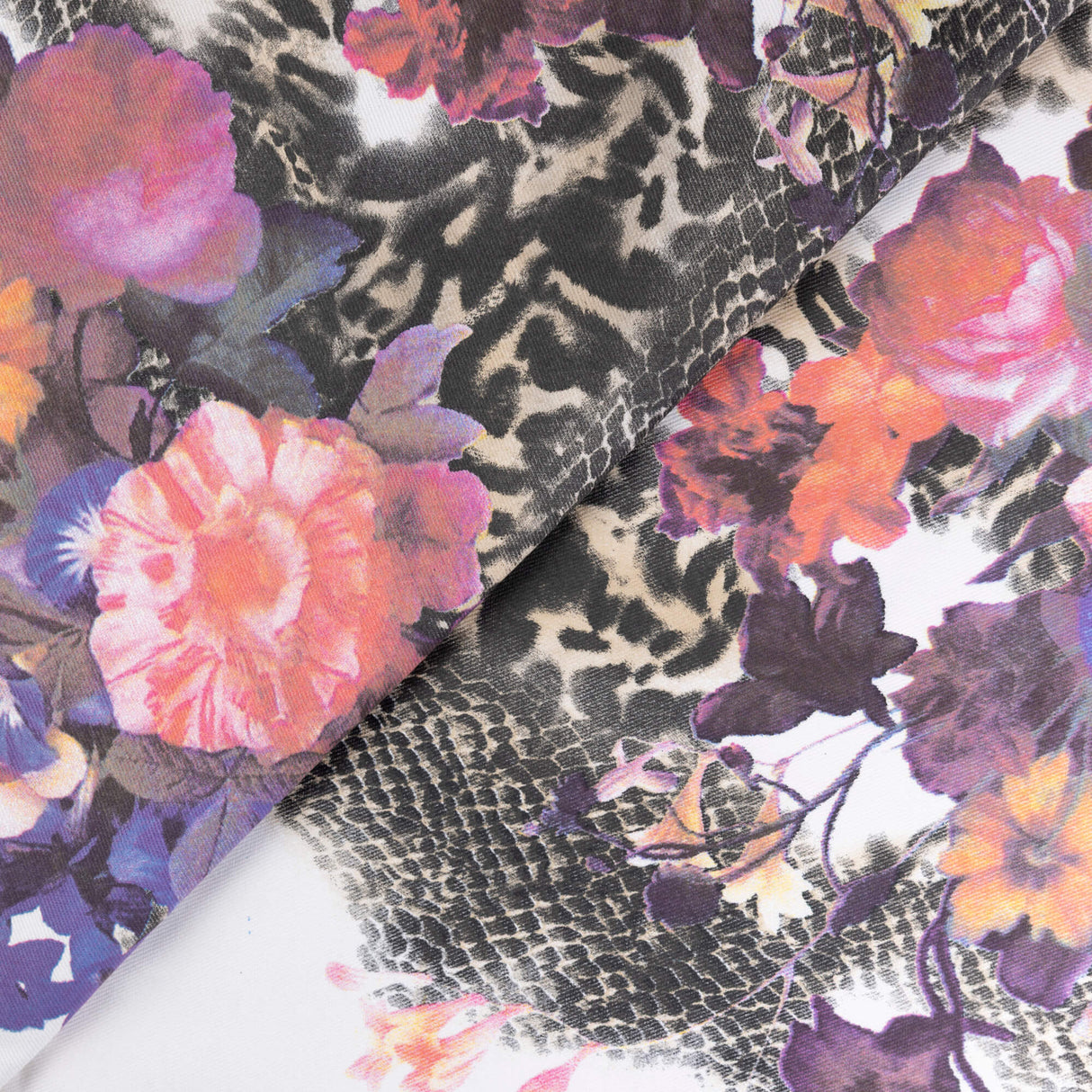Gabardine coton & élasthanne - Fleurs sauvages & imprimé animal