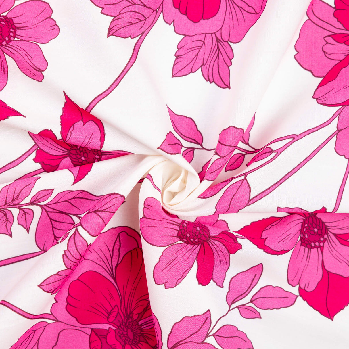 Percale 100% coton - Grandes fleurs roses