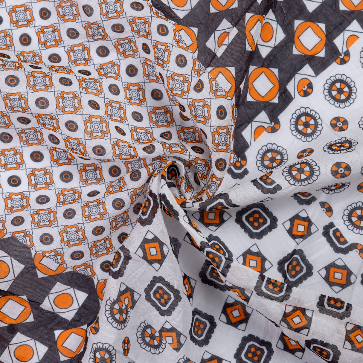 Voile soie & coton - Géométrique orange