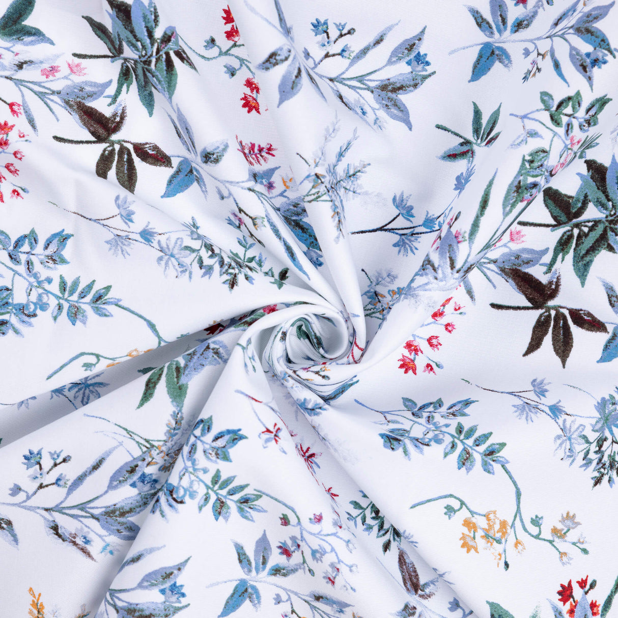 Gabardine coton & élasthanne - Fleurs champêtres fond blanc