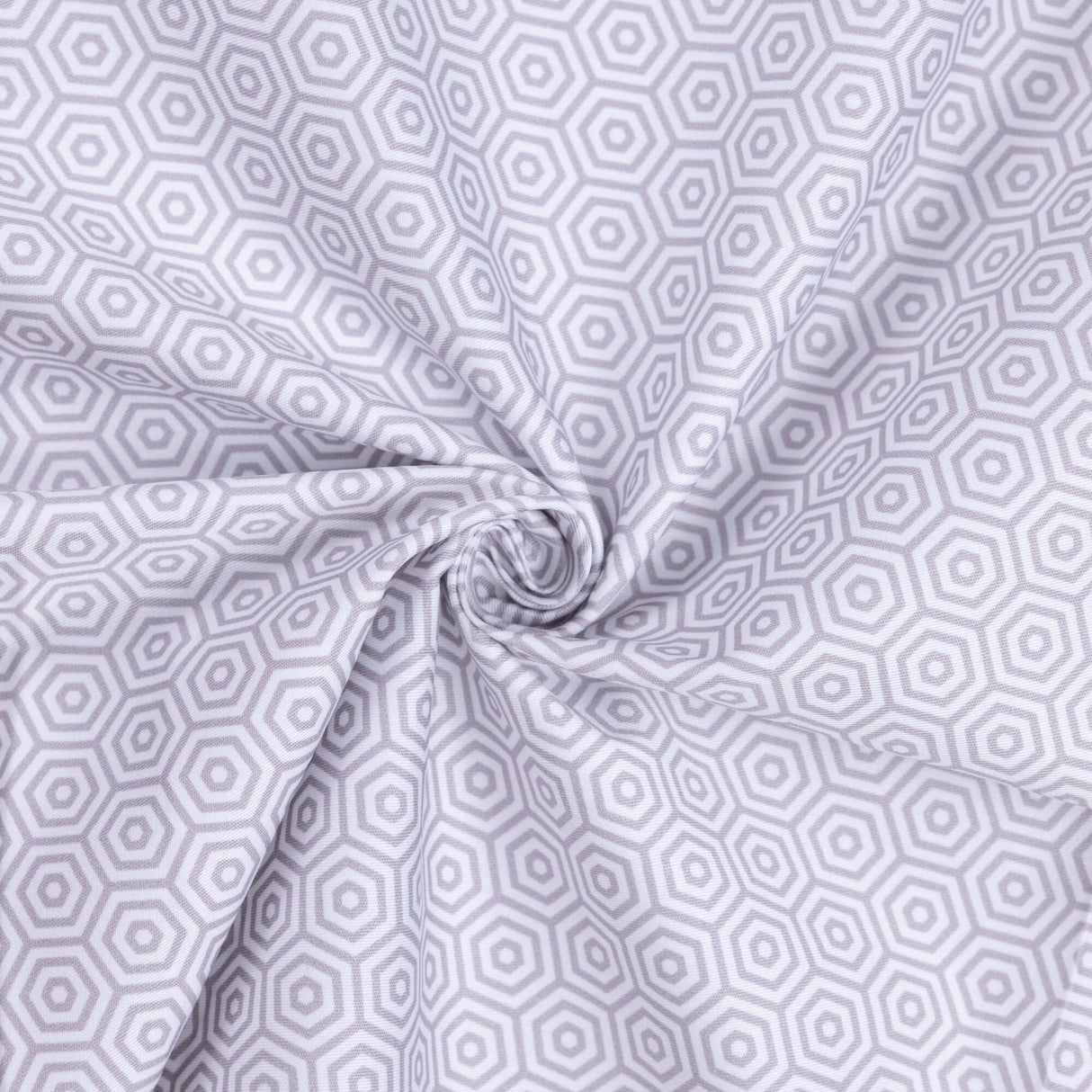 Gabardine coton & élasthanne - Hexagone gris fond blanc