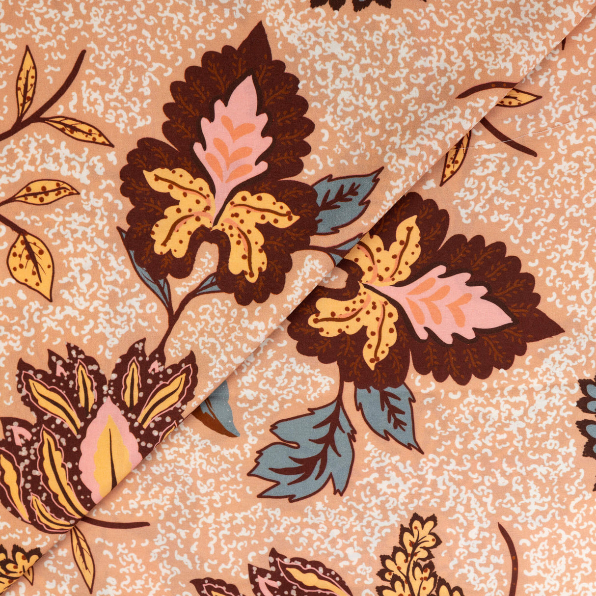 Étoffe 100% viscose – Fleurs bohèmes terracotta