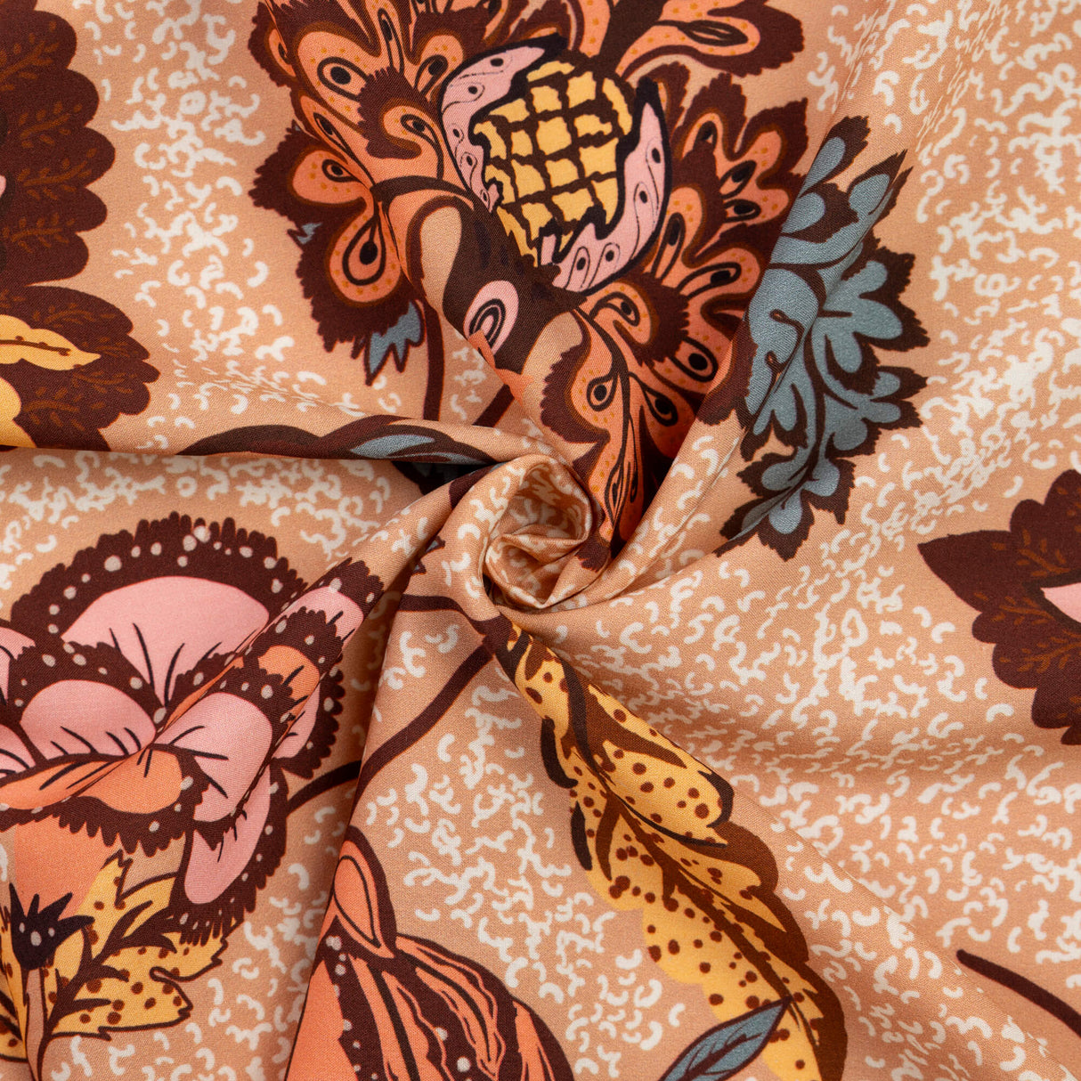 Étoffe 100% viscose – Fleurs bohèmes terracotta