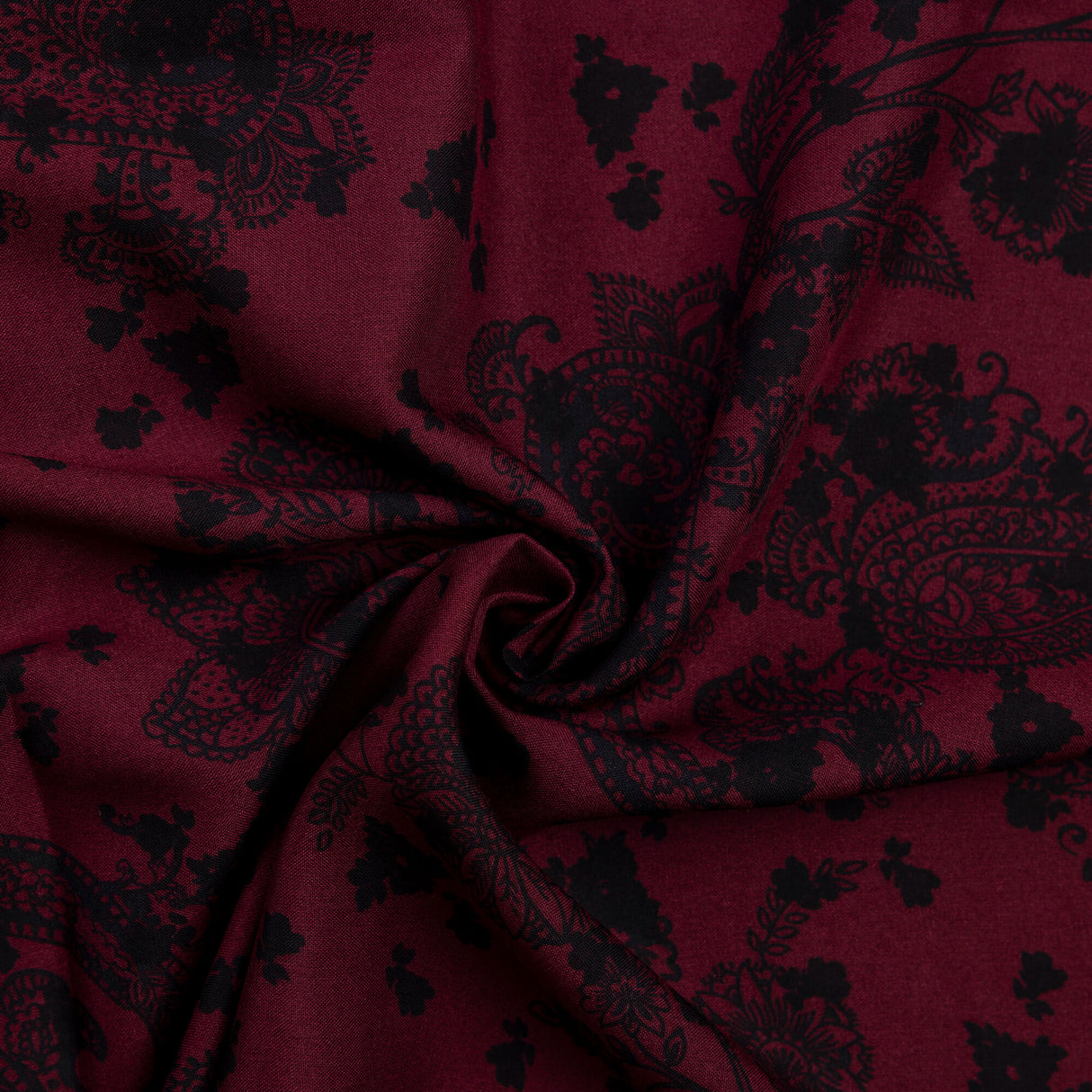 Étoffe 100% viscose – Cachemire floral bordeaux
