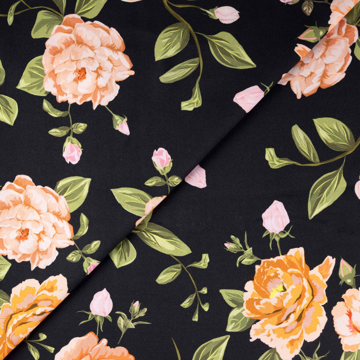 Twill 100% viscose - Roses poudrées fond noir