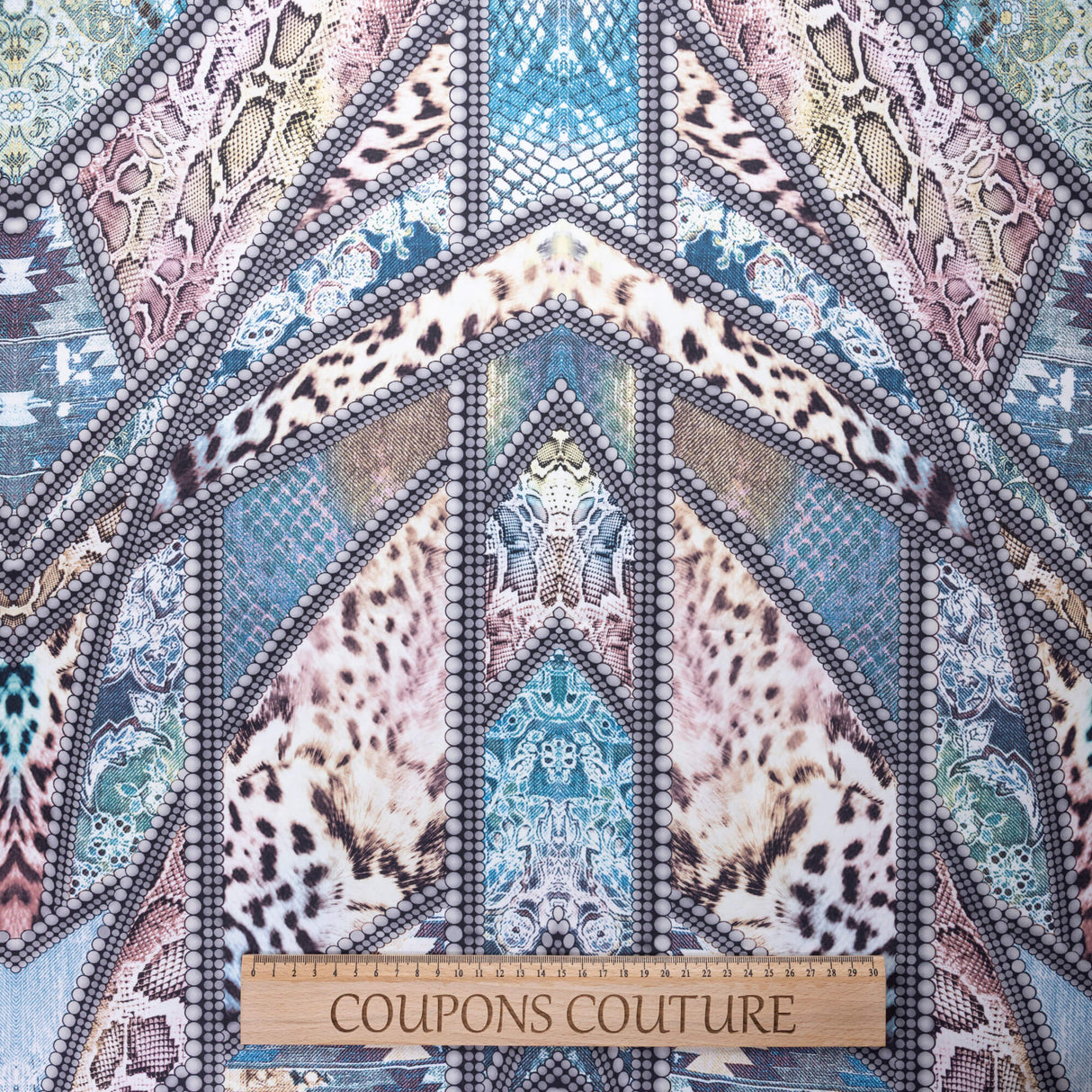 Crêpe satin - Mosaïque sauvage bleu