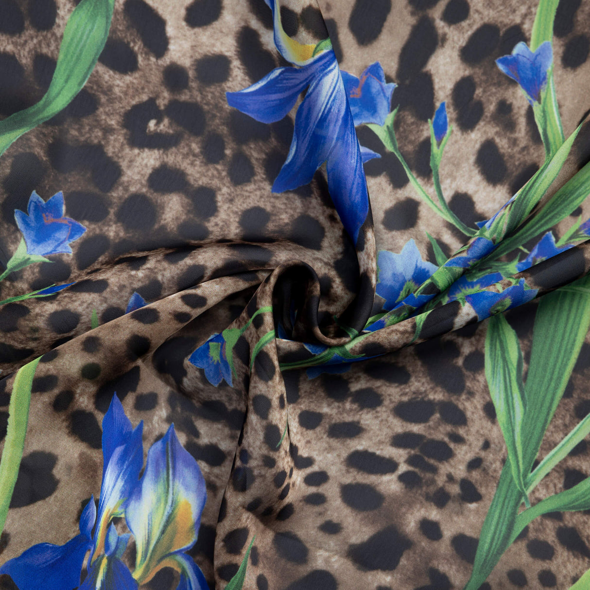 Satin léger – Léopard fleuri bleu
