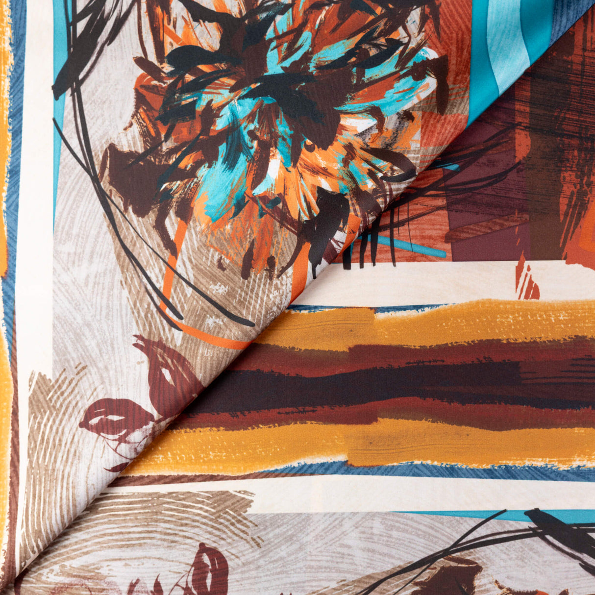 Satin – Fleurs abstraites turquoise