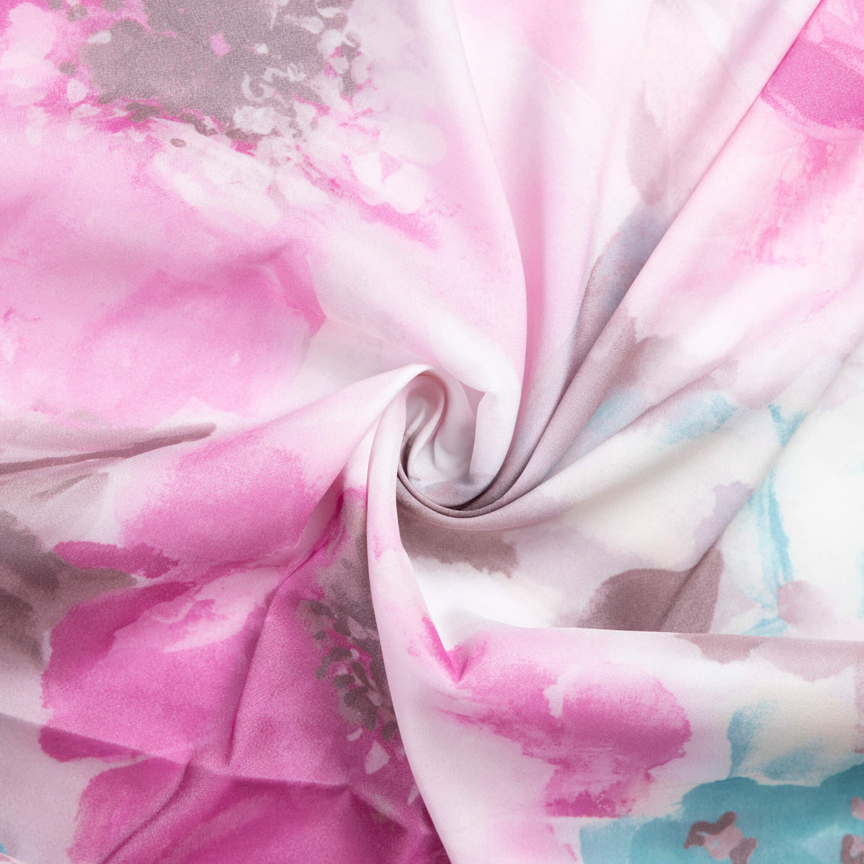 Crêpe imprimé envers satin – Fleurs rose & ciel