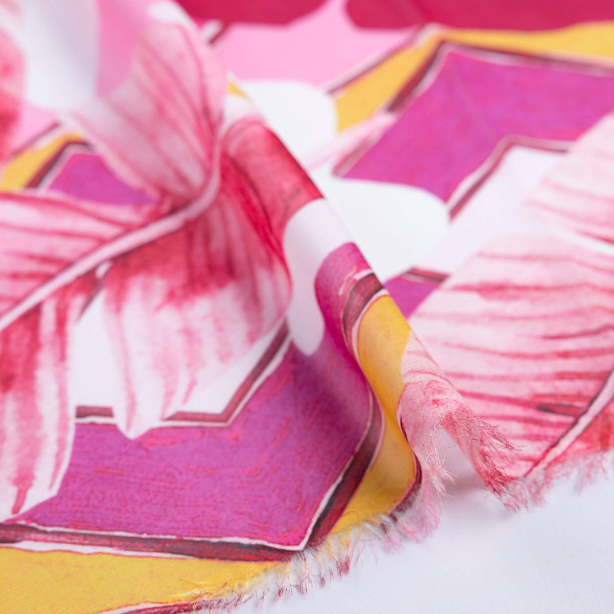 Mousseline – Feuilles tropicales rose