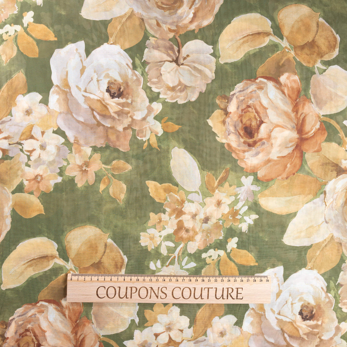 Georgette - Fleur beige fond vert