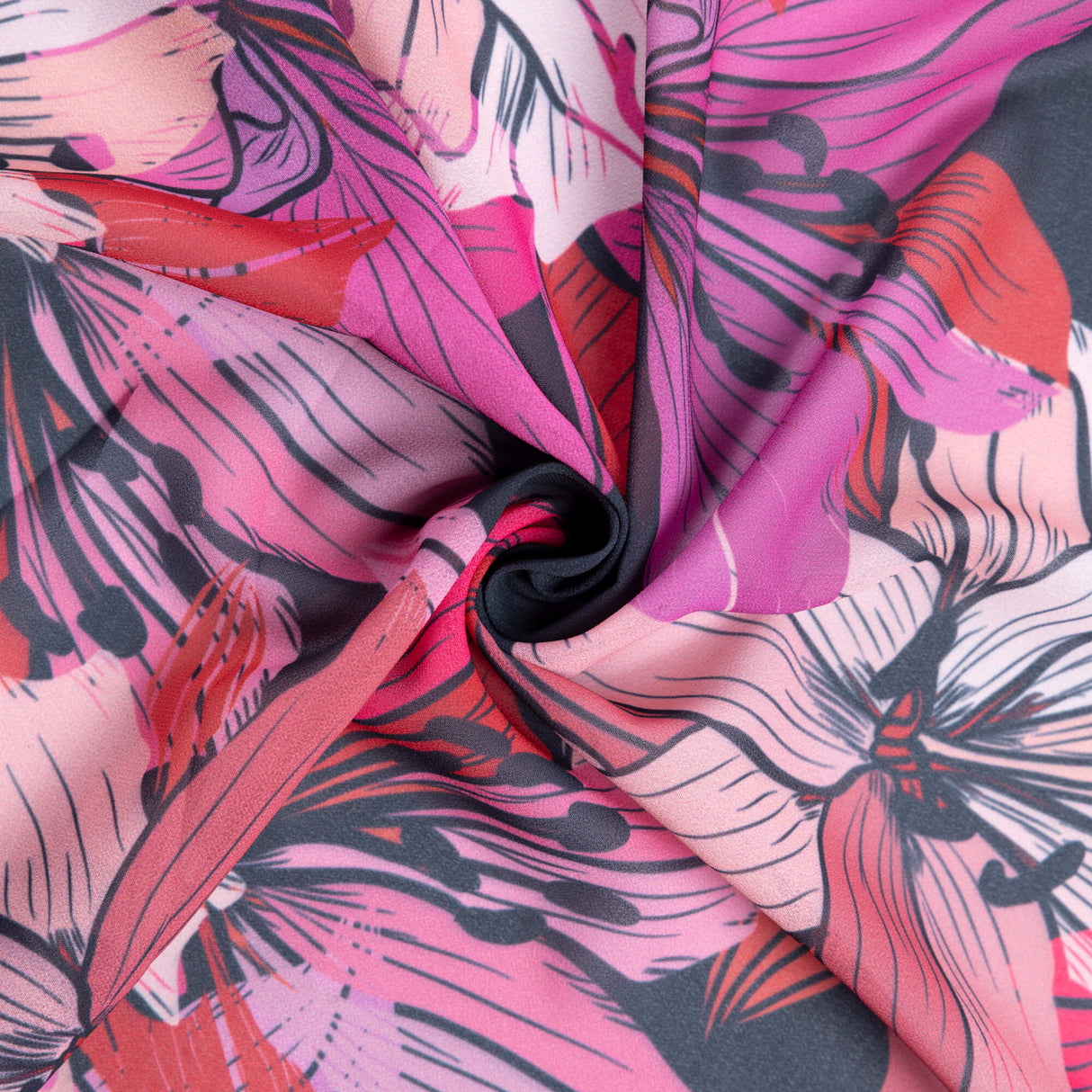 Georgette - Fleurs roses fond noir