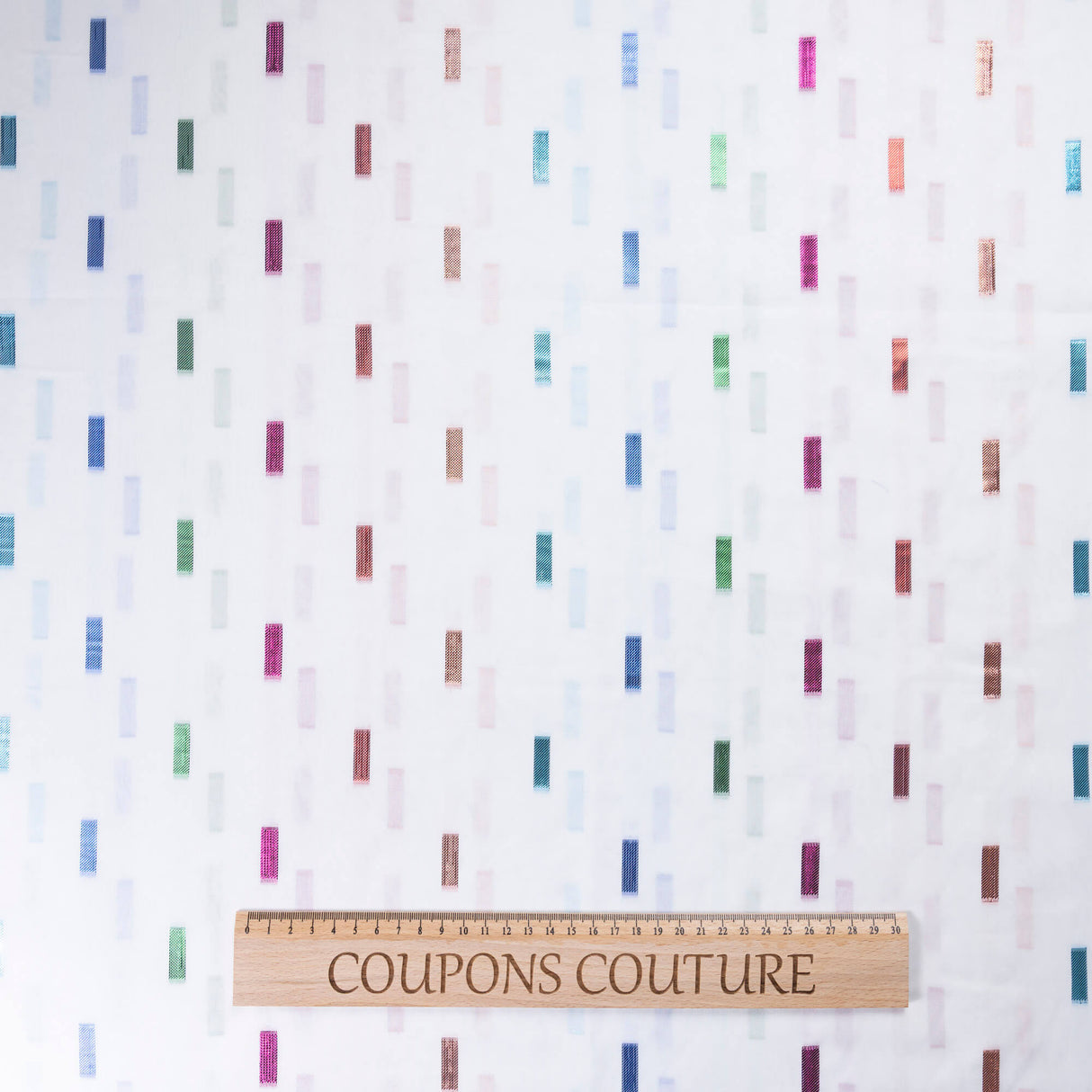 Toile légère blanche - Rectangles lurex multicolores