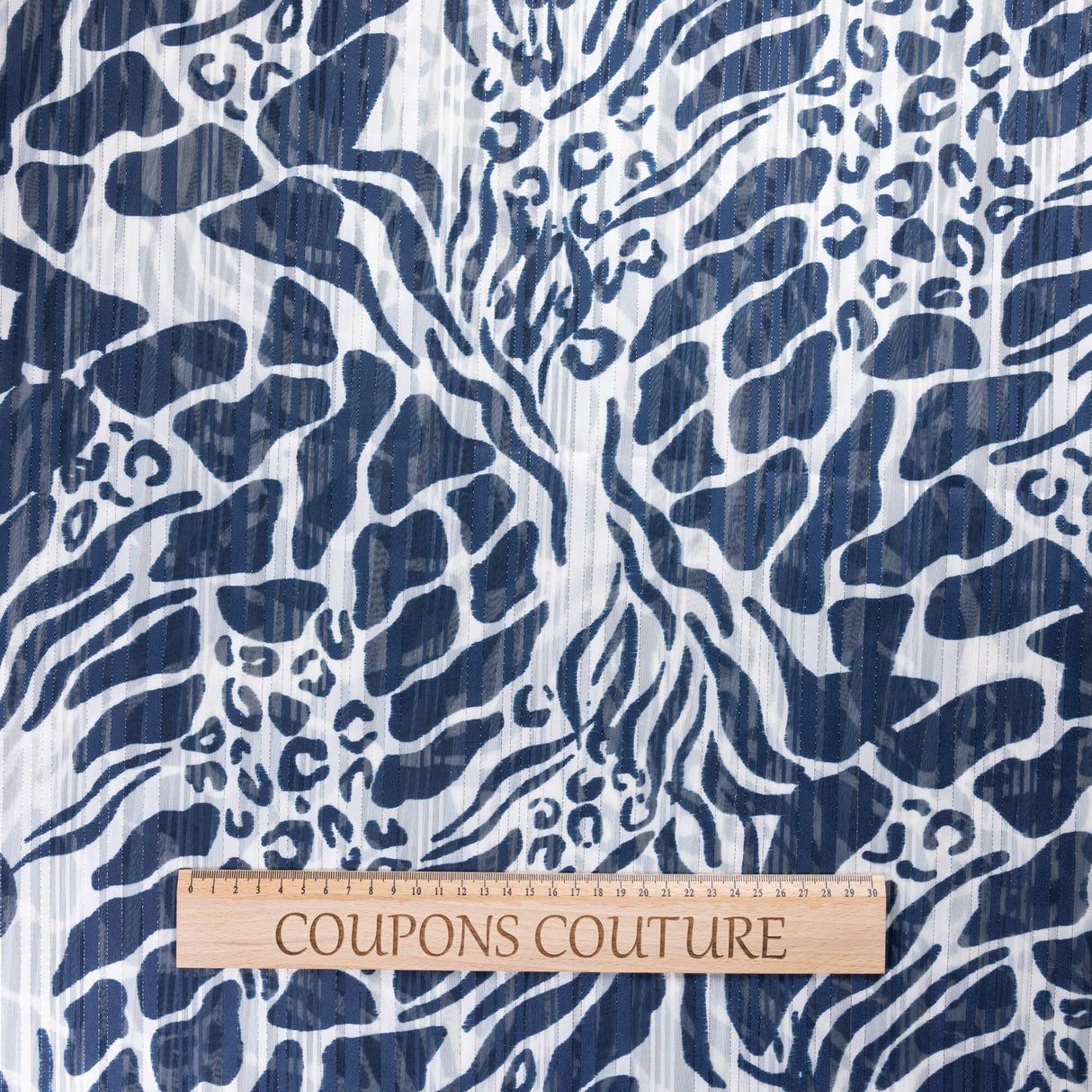Mousseline bande satin lurex – Safari bleu