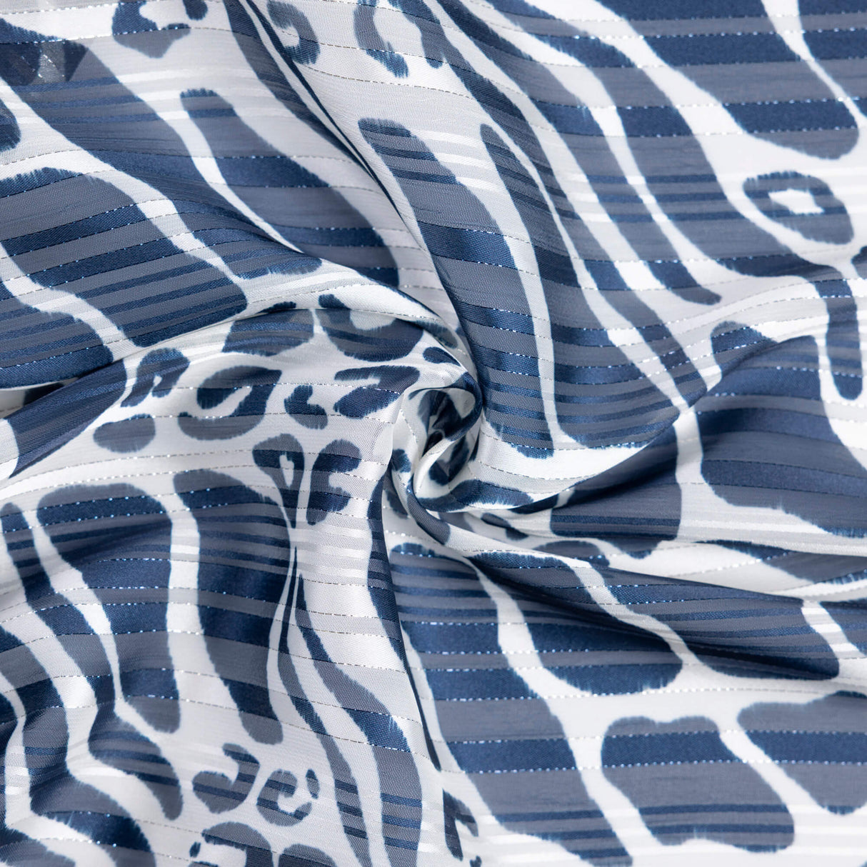 Mousseline bande satin lurex – Safari bleu