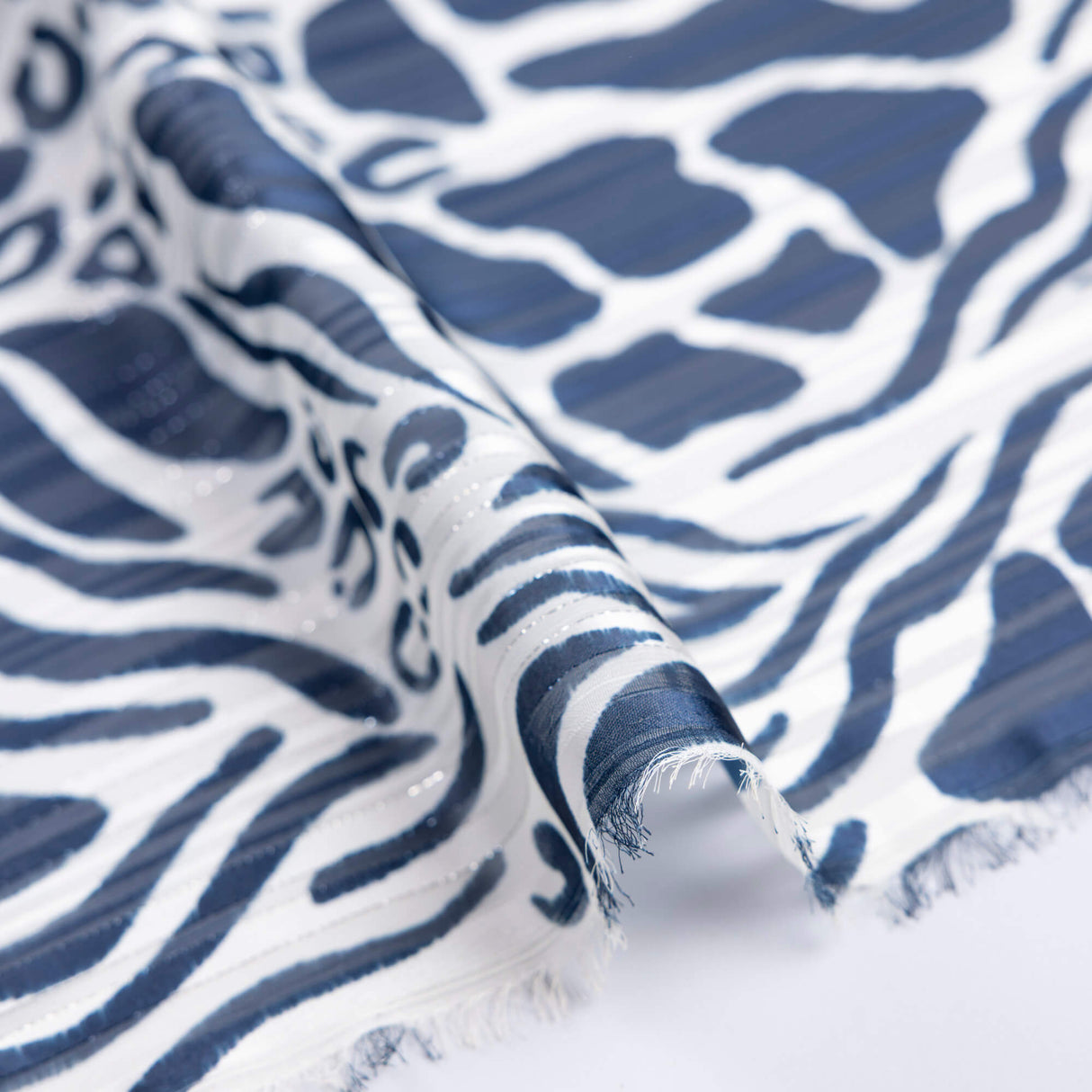 Mousseline bande satin lurex – Safari bleu