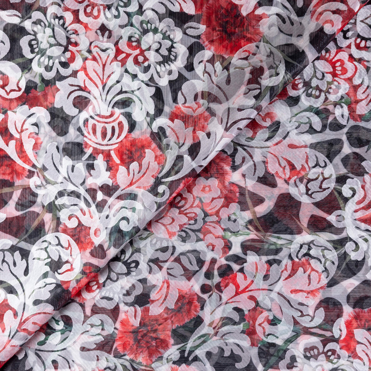 Mousseline rongeante lurex – Rouge floral