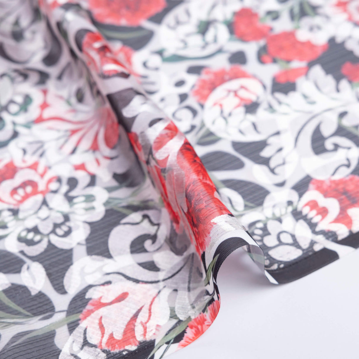 Mousseline rongeante lurex – Rouge floral