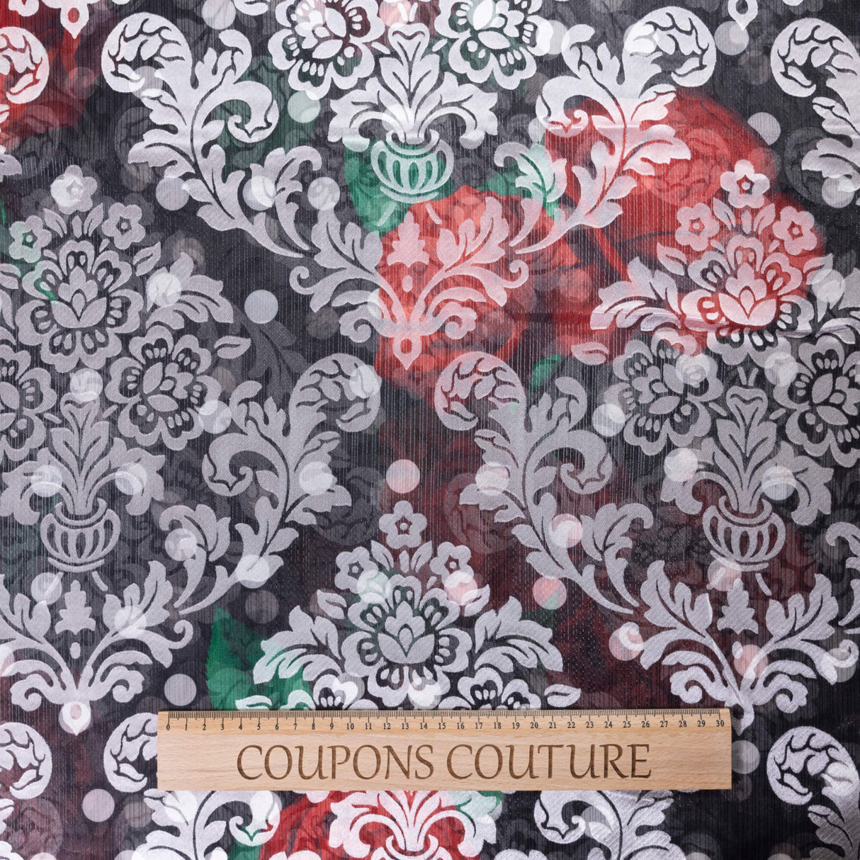 Mousseline rongeante lurex – Noir baroque rouge