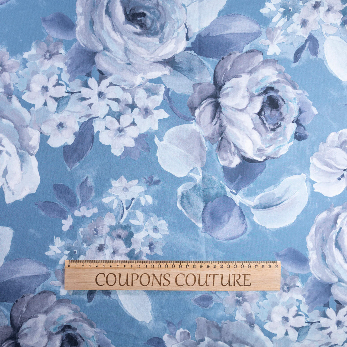 Crêpe satin - Fleurs bleu