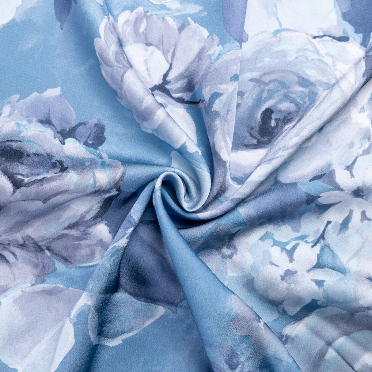 Crêpe satin - Fleurs bleu