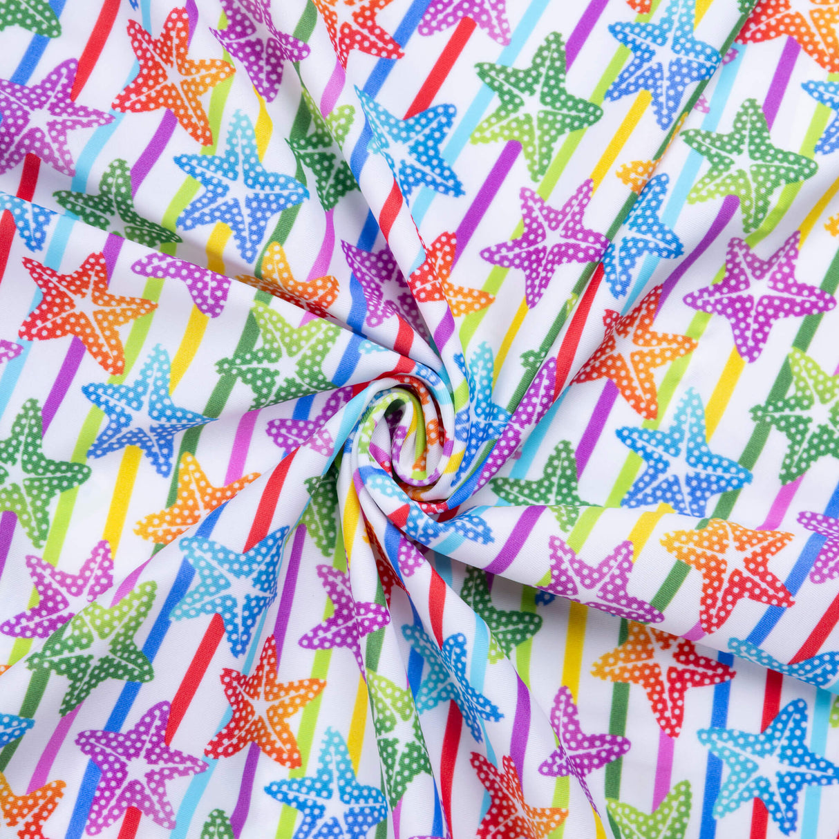 Tissu jersey maillot de bain - Étoiles de mer multicolores