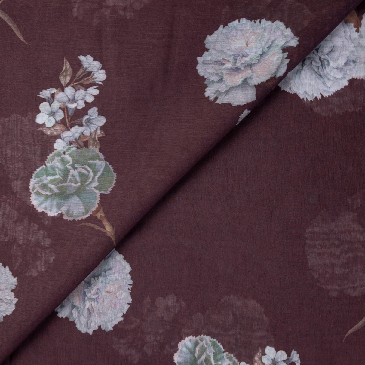 Voile de viscose - Fleurs vintage fond prune