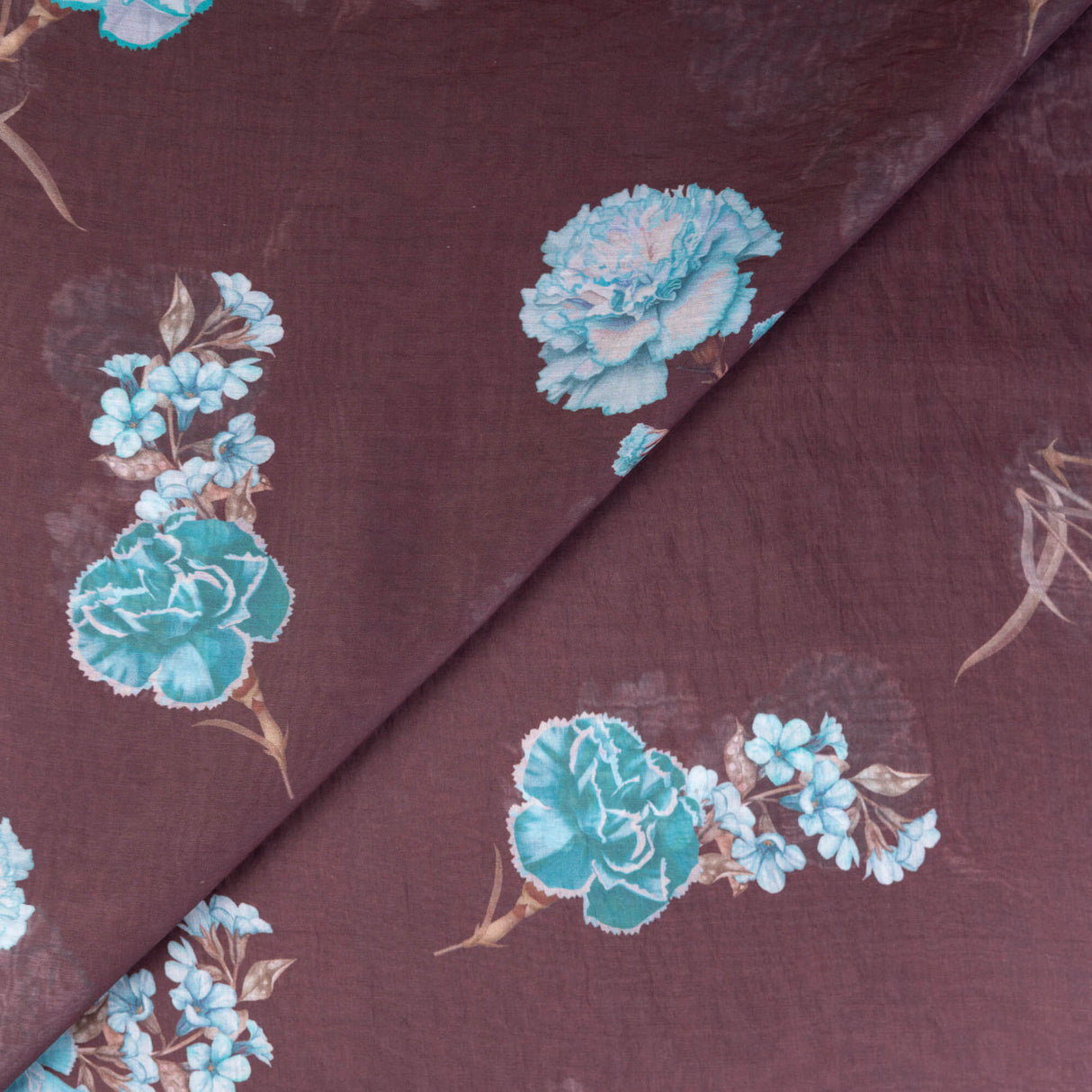 Voile de viscose - Fleurs bleu glacier sur fond prune
