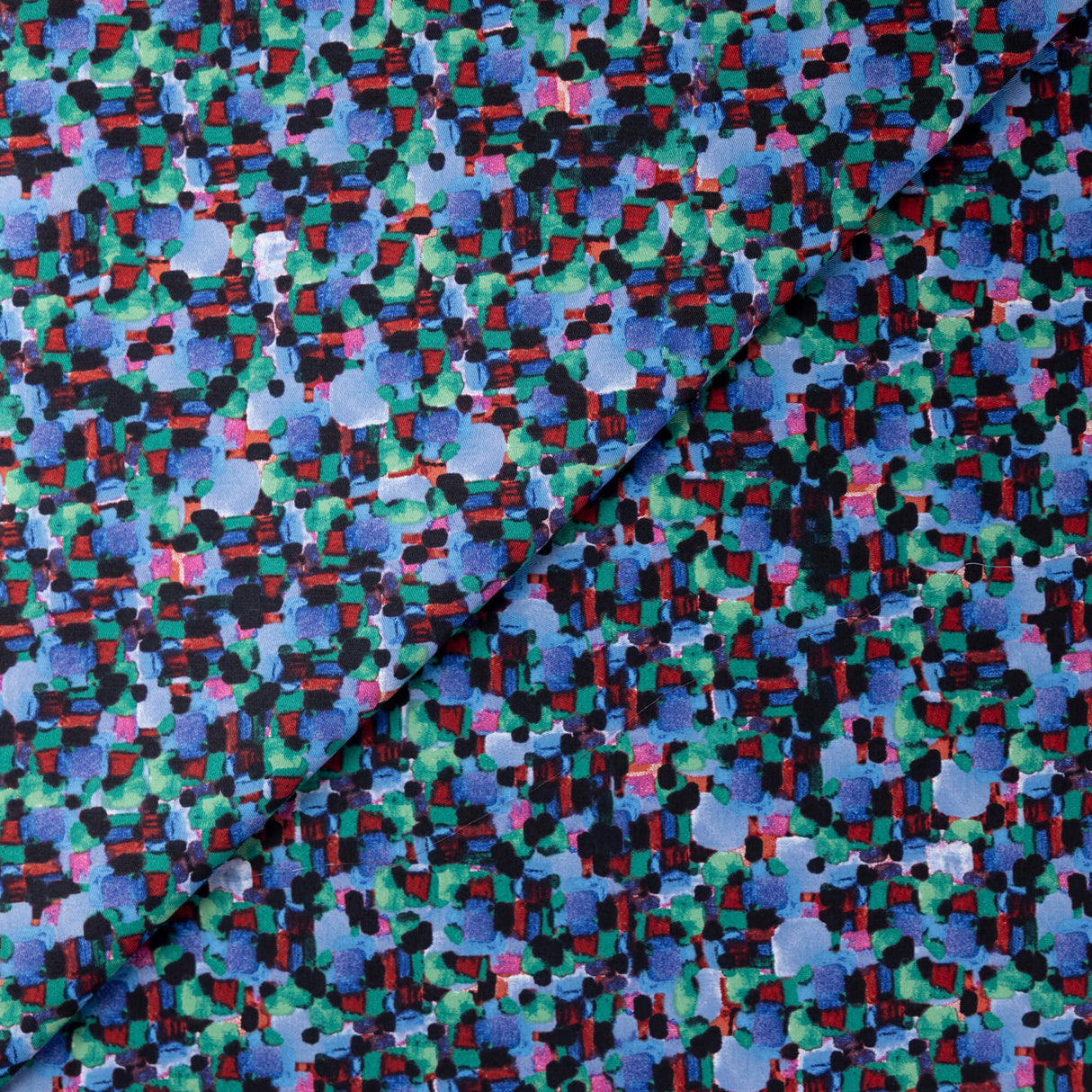 Gabardine coton & élasthanne - Mosaïque abstraite bleu multicolore