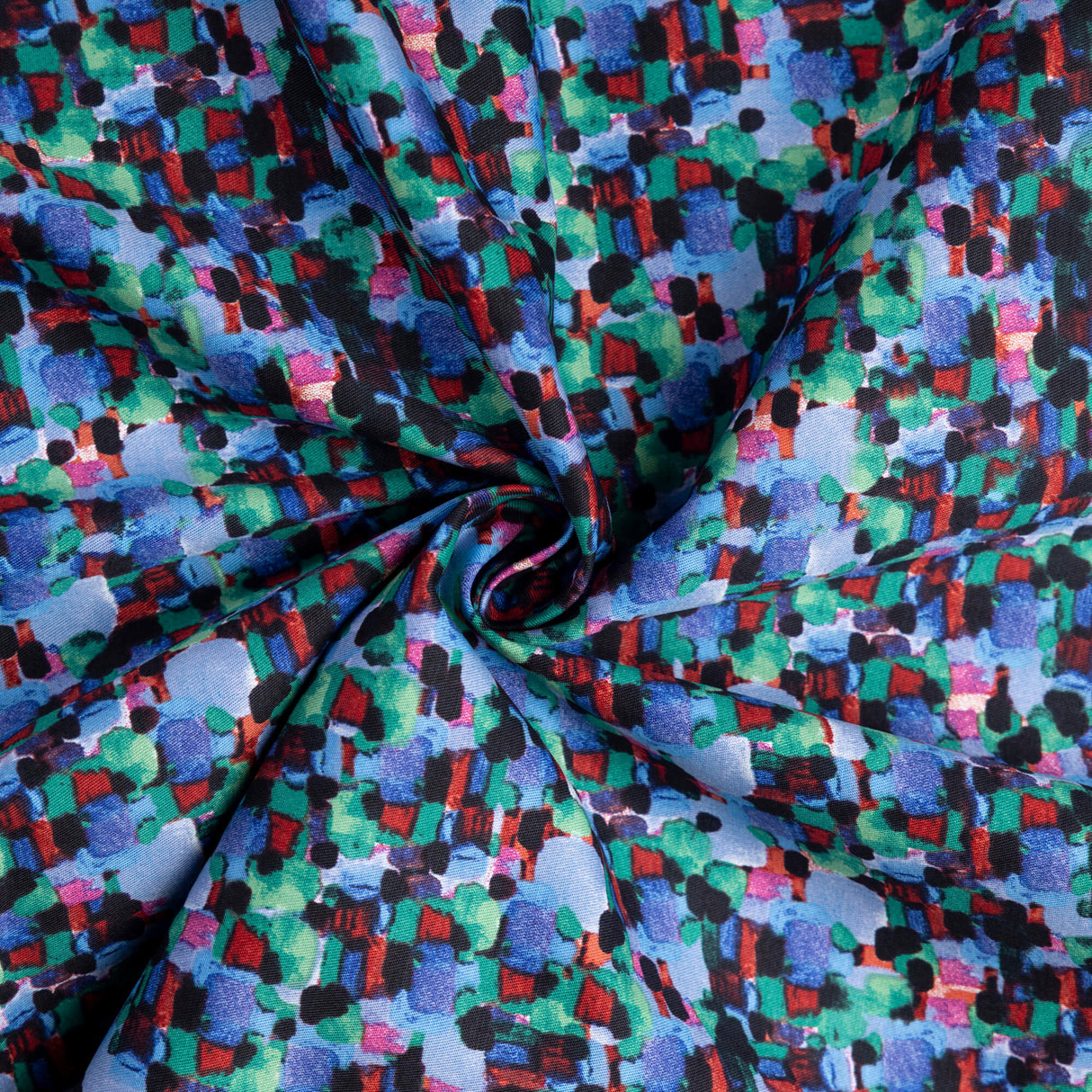 Gabardine coton & élasthanne - Mosaïque abstraite bleu multicolore