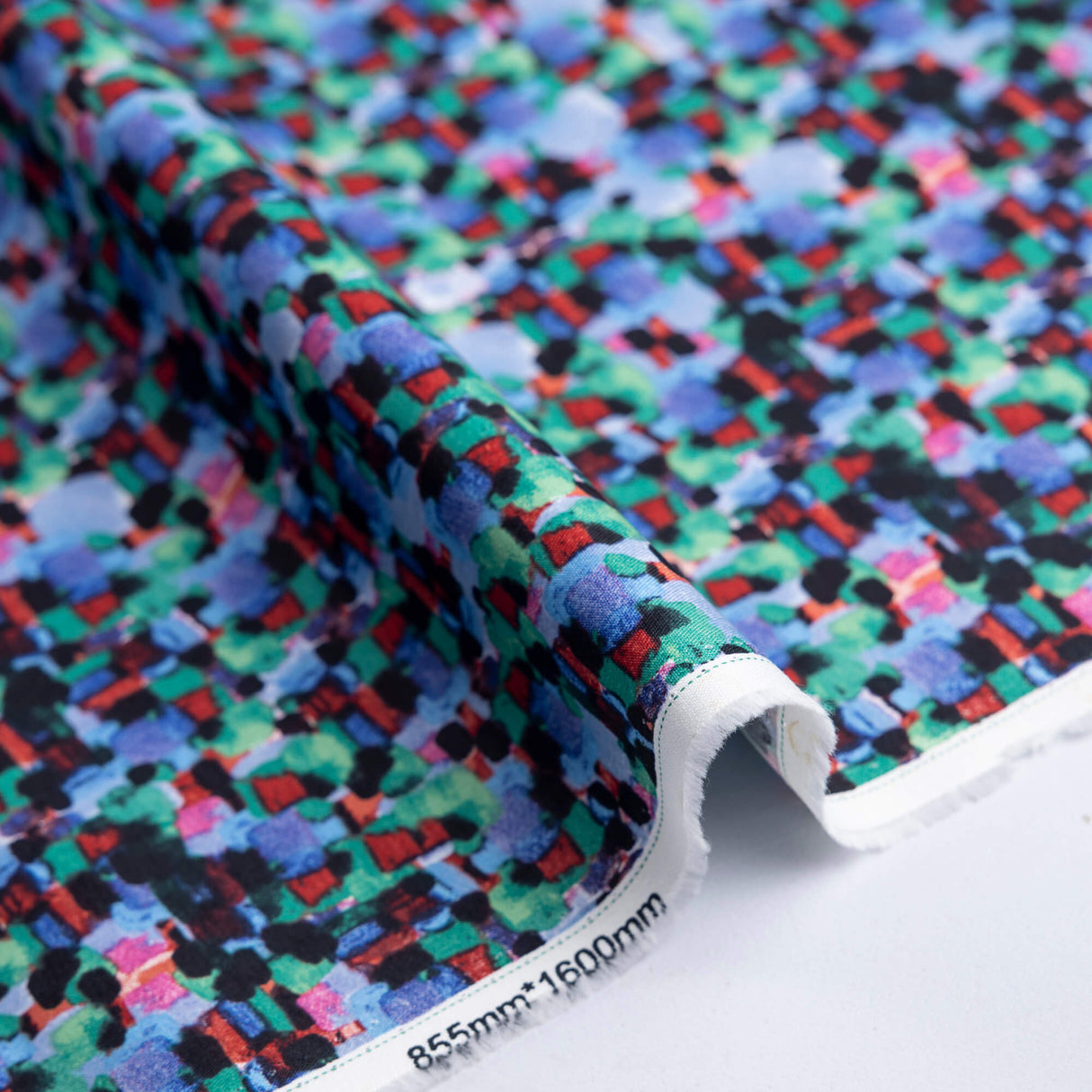 Gabardine coton & élasthanne - Mosaïque abstraite bleu multicolore