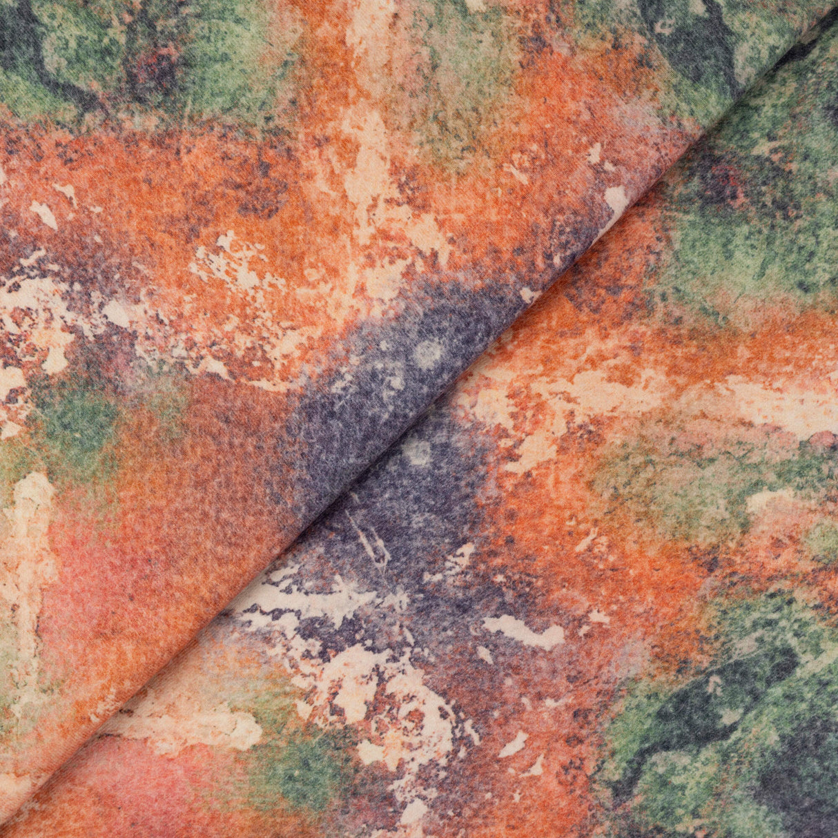 Flanelle 100% laine - Abstrait orange et vert